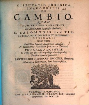 Disp. iur. inaug. de cambio