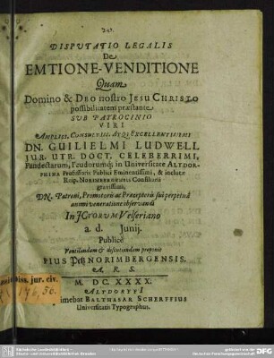 Disputatio legalis de emtione venditione
