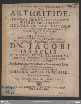 Disputatio Medica Inauguralis, De Arthritide