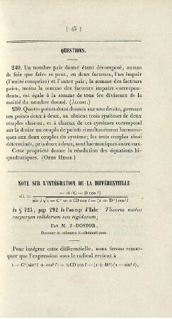 Note sur l´intégration de la différentielle.