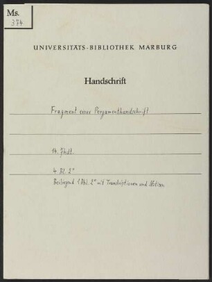 Universitätsbibliothek Marburg Ms. 374: Philosophisch-scholastischer Kommentar