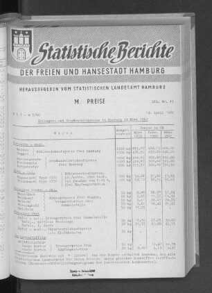Erzeuger- und Großhandelspreise in Hamburg im März 1960 : Lfd. Nr. 13