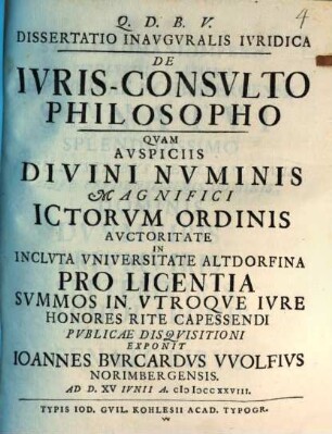 Dissertatio Inauguralis Iuridica De Iuris-Consulto Philosopho