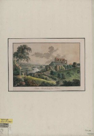 Ansicht des Schlosses Scharfenberg bei Dresden, Kupferstich, um 1800 : Schloß Scharfenberg beÿ Dresden. - [S.l.] , [ca. 1800]. - 1 Kunstbl. : Kupferst. ; 51 x 31 cm
