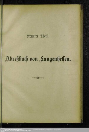 Neunter Theil. Adreßbuch von Langenhessen