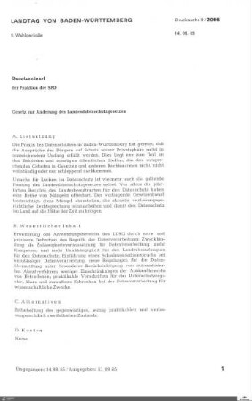 Gesetzentwurf der SPD: Änderung des Landesdatenschutzgesetzes