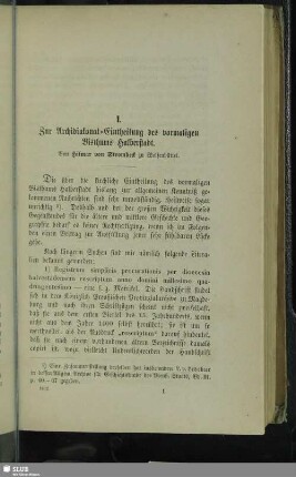 I. Zur Archidiakonat-Eintheilung des vormaligen Bisthums Halberstadt