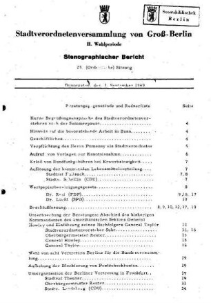 Nr. 25, 1. September 1949, Ordentliche Sitzung