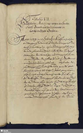 7. Titulus. Sonderbahre Mutationes wegen der Landes-Fürstl. Gewalt und der Regiments in und bey der Stadt Dreßden.
