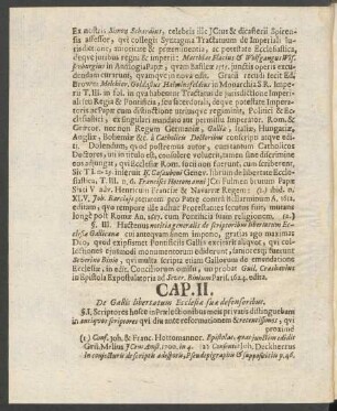 Cap. II. De Gallis libertatum Ecclesiae sua defensoribus