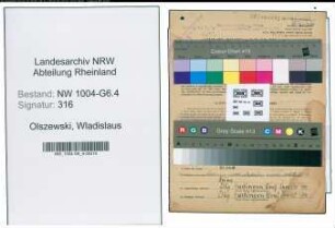 Entnazifizierung Wladislaus Olszewski , geb. 04.07.1902 (Vorarbeiter)