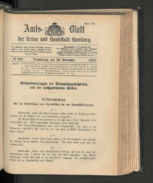 No. 292, 30. November 1916