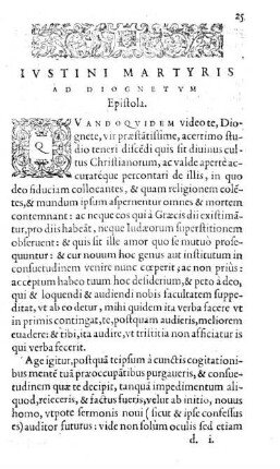 Ivstini Martyris ad Diognetvm. Epistola