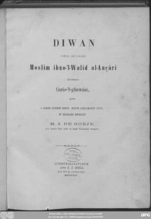 Dīwān : E codice Leidensi edidit, multis additamentis auxit, et glossario instruxit