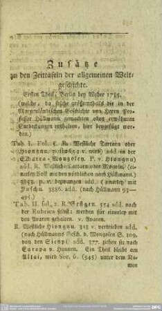 Zusätze zu den Zeittafeln der allgemeinen Weltgeschichte