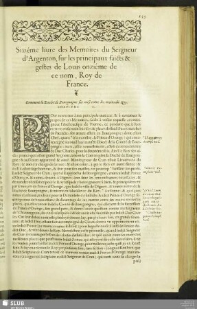 Sixiéme livre Des Memoire du Seigneur d' Argenton, sur les principaux faicts & gestes de Louis onziéme de ce non Roy de France