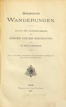 Dinarische Wanderungen : Cultur- und Landschaftsbilder aus Bosnien und der Hercegovina