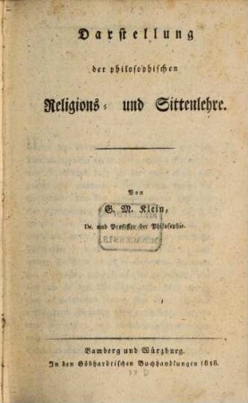 Darstellung der philosophischen Religions- und Sittenlehre