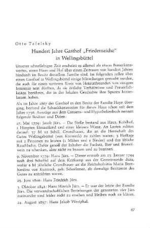 Hundert Jahre Gasthof "Friedenseiche" in Wellingsbüttel