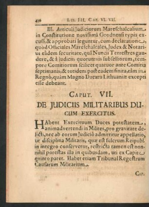 Caput VII. De Iudiciis Militaribus Ducum Exercitus.