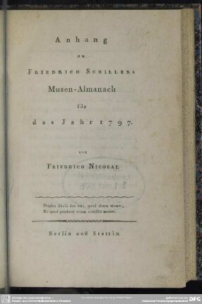Anhang zu Friedrich Schillers Musen-Almanach für das Jahr 1797