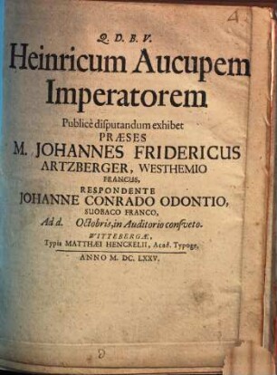 Heinricum Aucupem Imperatorem