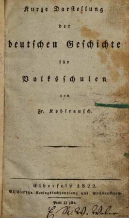 Kurze Darstellung der deutschen Geschichte für Volksschulen