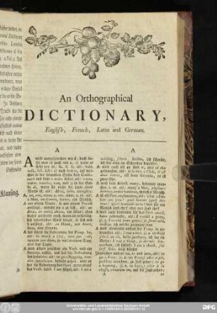 An Orthographical Dictionary, English, French, Latin and German.