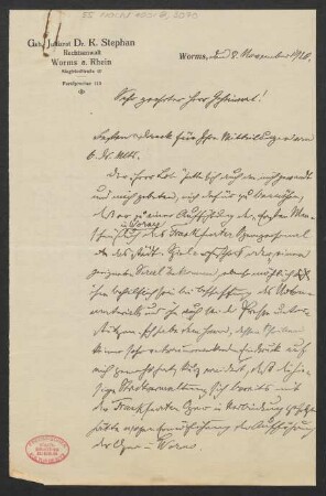Brief an B. Schott's Söhne : 08.11.1920
