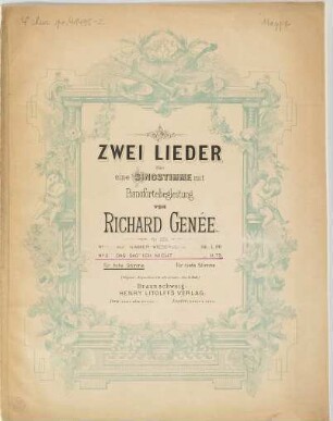 Zwei Lieder : für 1 Singstimme mit Pianofortebegl. ; op. 225. 2. Das sag' ich nicht = (I may not say) / (Richard Genée. The English verse by W. J. Westbrook). - [1872]. - Pl.-Nr. 5216. - 5 S. - Ausg. für hohe Stimme