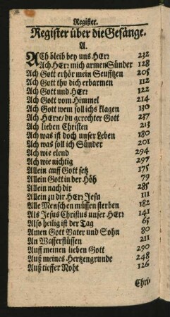 Register über die Gesänge.