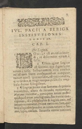 Iul. Pacii A Beriga Institutiones Logicae.