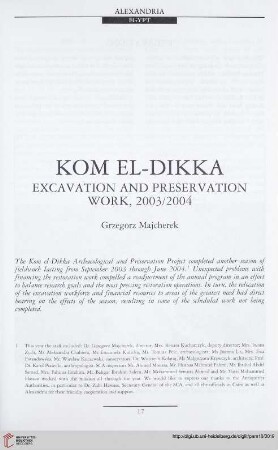 Kom el-Dikka: Excavation and preservation work, 2003/2004