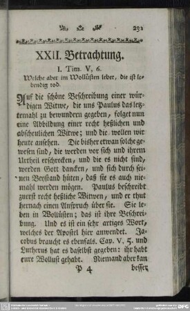 XXII. Betrachtung. 1. Tim. V, 6.