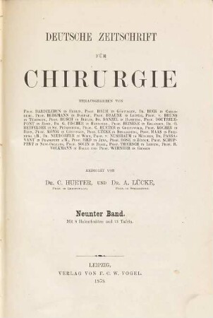 Deutsche Zeitschrift für Chirurgie. 9. 1878