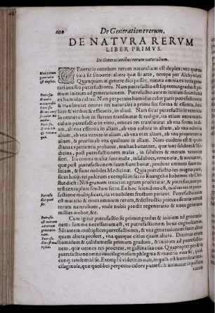 De Natura Rerum Liber Primus. De Generationibus rerum naturalium