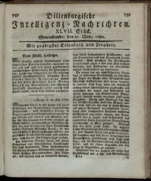 XLVII. Stück. Sonnabends: den 6. Nov., 1790.