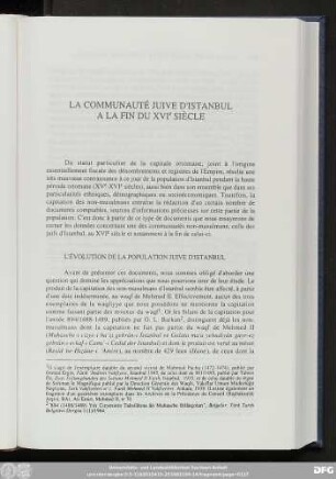 La Communauté Juive D'Istanbul A La Fin Du XVIe Siècle