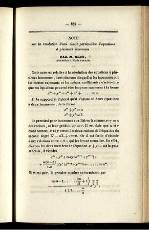 Note sur la résolution d´une classe particulière d´équations à plusieurs inconnues.