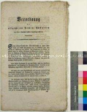 Verordnung betreffend die allgemeinen Armeen-Anstalten in den sämtlichen Landgerichten