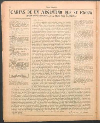 Cartas de un argentino que se enoja : ¡Buen constitucionalista, pero mal patriota!
