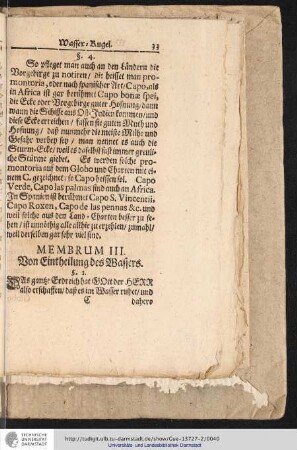 Membrum III. Von Eintheilung des Wassers.