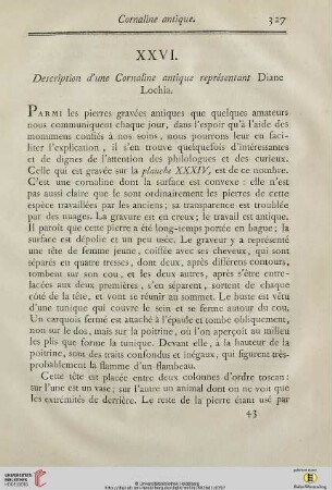 XXVI. Description d’une Cornaline antique représentant Diane Lochia