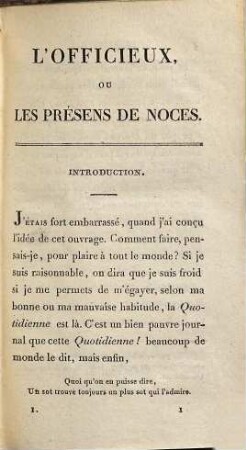 L' officieux, ou les présens de noces, 1