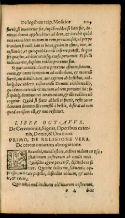 Liber Octavus. De Ceremoniis, Signis, Operibus externis, Donis, & Oratione.