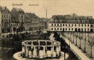 Postkartenalbum mit Motiven von Karlsruhe. "Karlsruhe. Stephansplatz". Stephansplatz mit der Ecke Karlstraße/Amalienstraße