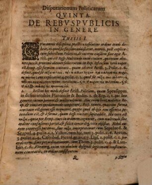 Disputationum Politicarum In Academia Ivlia propositarum ..., 5. De Rebvspvblicis In Genere: Item de Mixta Repvb. An Detvr.
