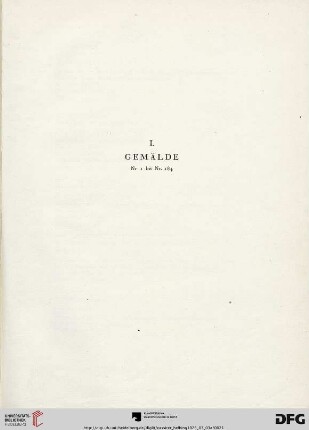 I. Gemälde (Nr. 1-184)