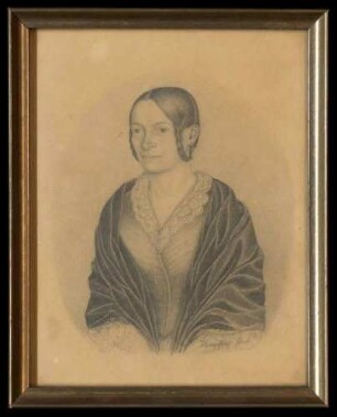 Zeichnung von Annette Rosine Christiane Lutz (seit 1837 genannt Rosalie) (1812-1908), seit 1837 verh. mit M. Gottlob Braun, auf der Rückseite genealogische Angaben, 17,5 cm hoch x 14 cm breit, im Glasrahmen