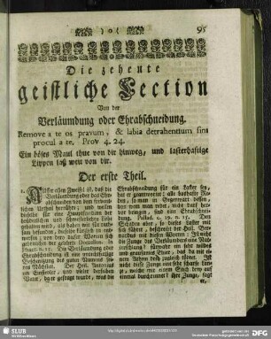 Die zehente geistliche Lection Von der Verläumdung oder Ehrabschneidung